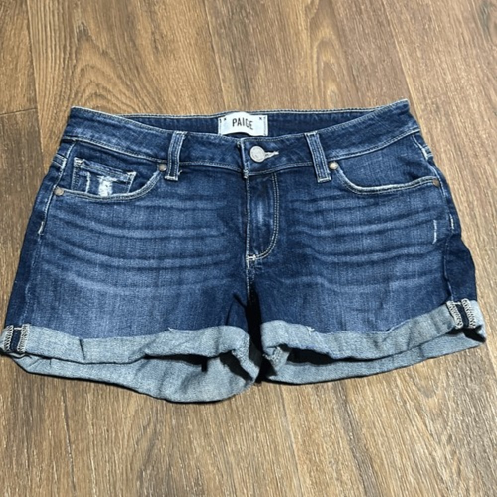 Paige Womens Blue Distressed Stretch Cuffed Jimmy Jimmy Jean Shorts‎ Size 25